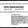 Reisenbuechler Hans 1908-1978 Todesanzeige